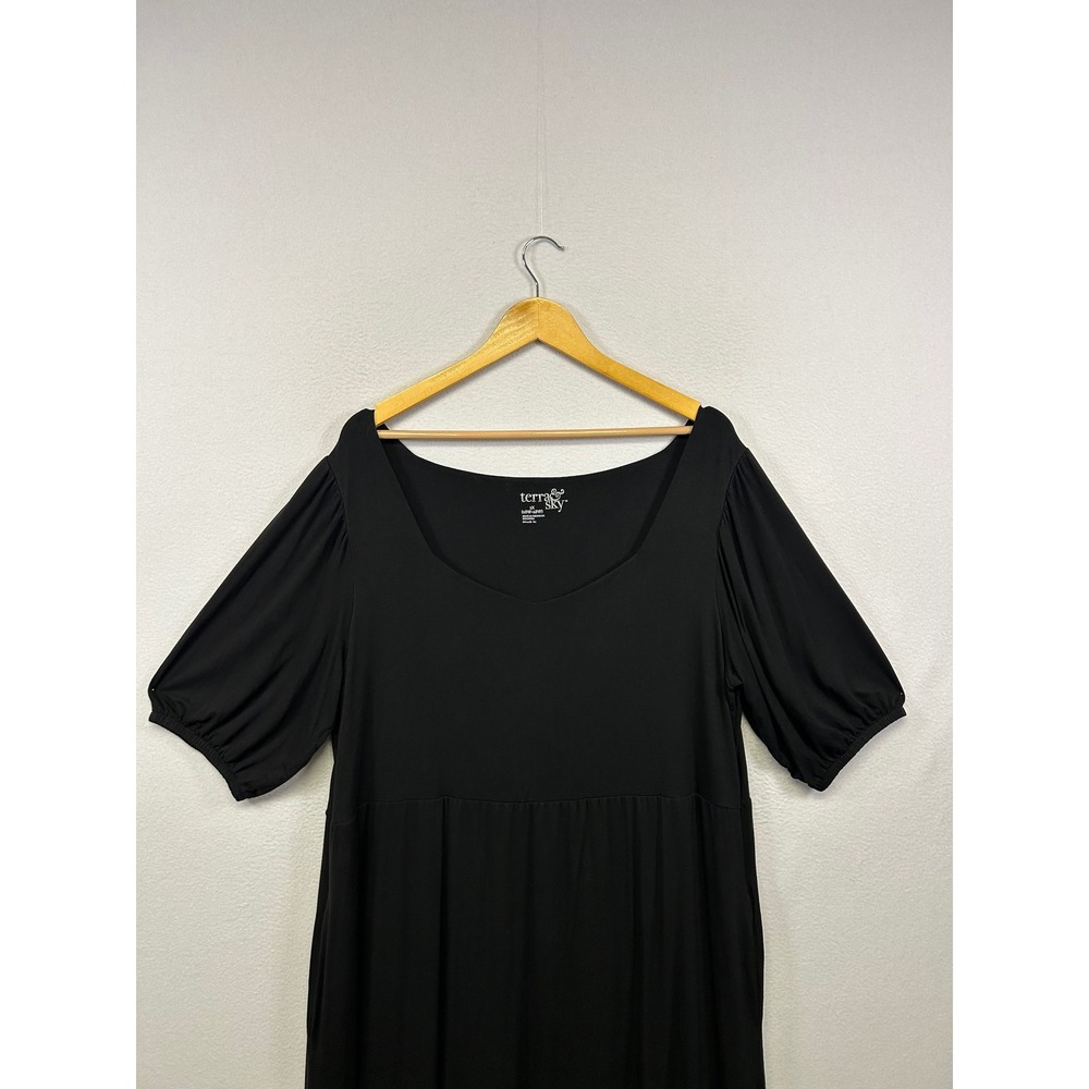 Terra & Sky Boho Cottagecore Women 1X Black Tiered High-Low Puff Sleeve Dress - Picture 7 of 9